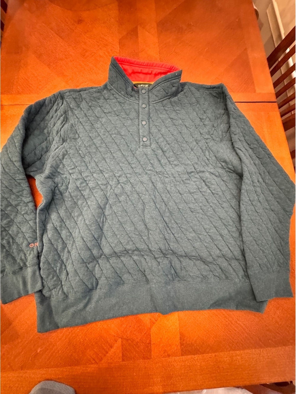 Orvis Men's XXL Blue Quilted Pullover Sweatshirt with Snap Button Collar 686